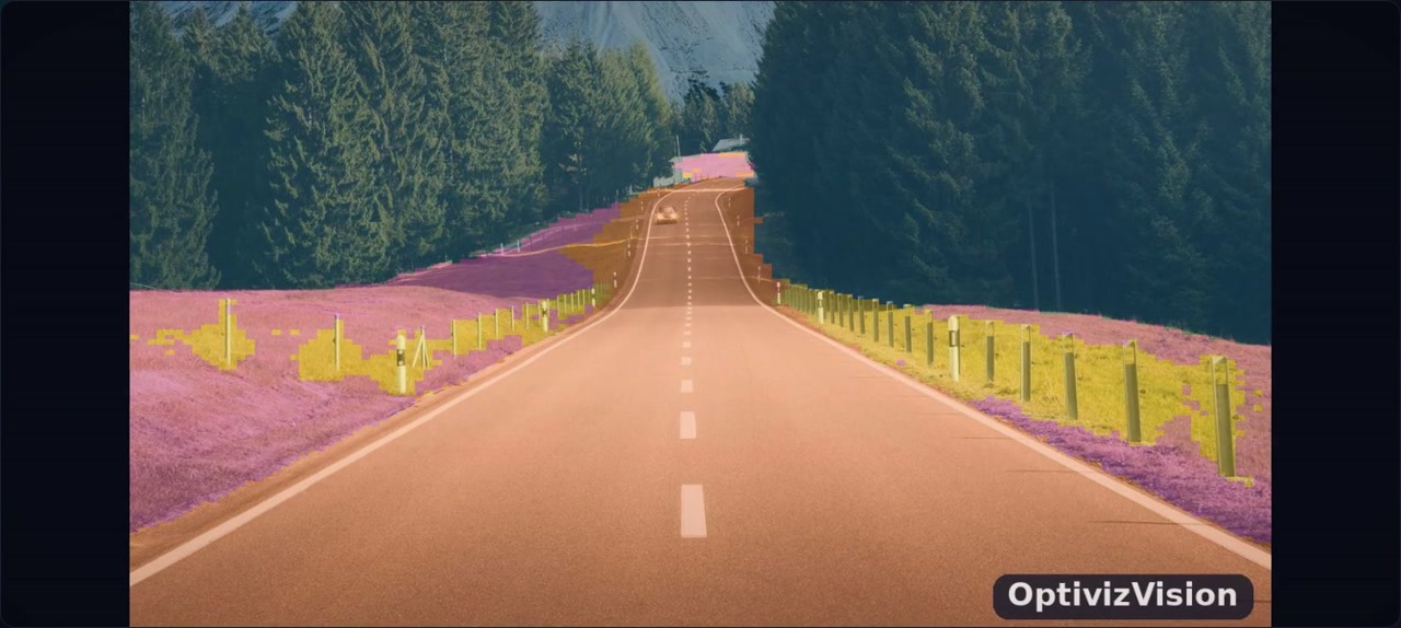 OptivizVision example of a road scene with segmented regions